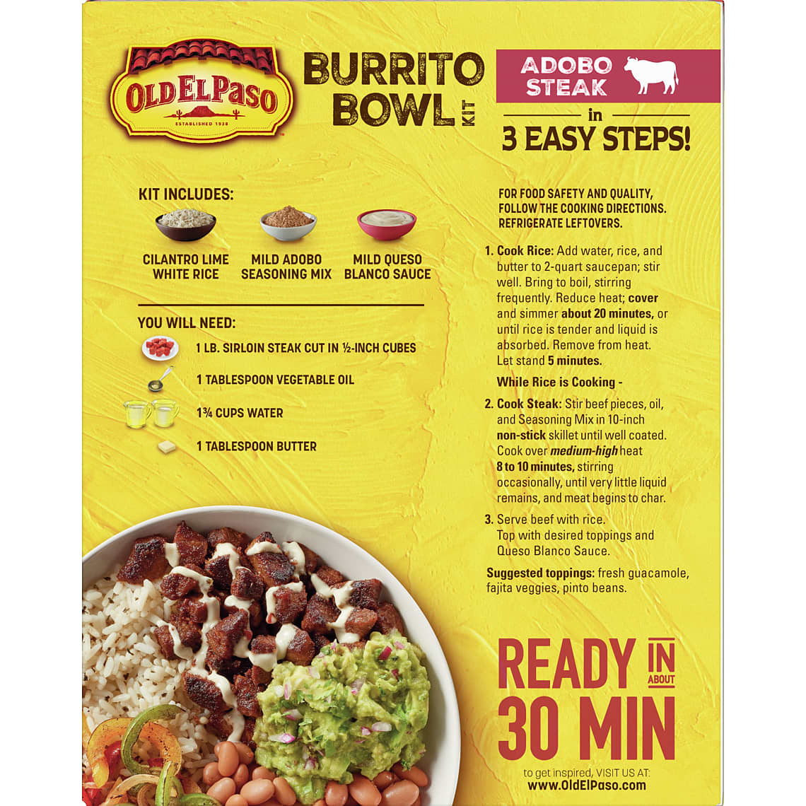 Old El Paso Burrito Bowl Kit, Adobo Steak, 11 oz Old El Paso